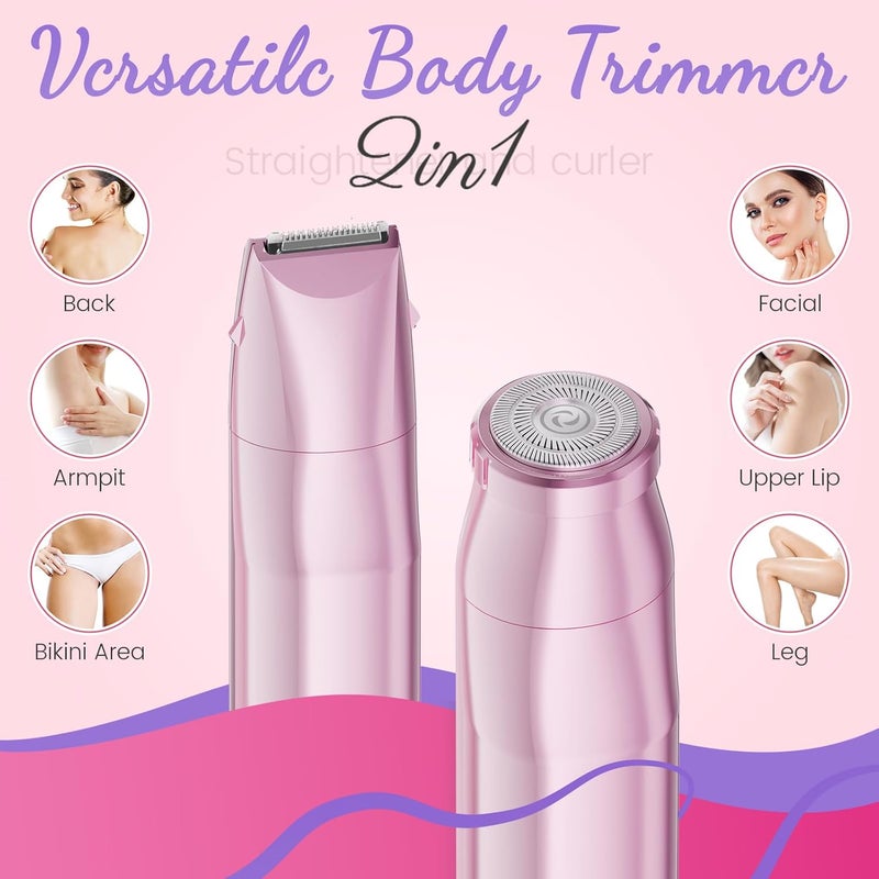 pritech Bikini Trimmer for Women 2 in 1 Electric Razor for Women Face - Wet and Dry Electric Lady Shaver, Smooth Facial Hair Remover and Body Hair Trimmer for Bikini Leg Underarm Face Private Area, Pink - Image 2
